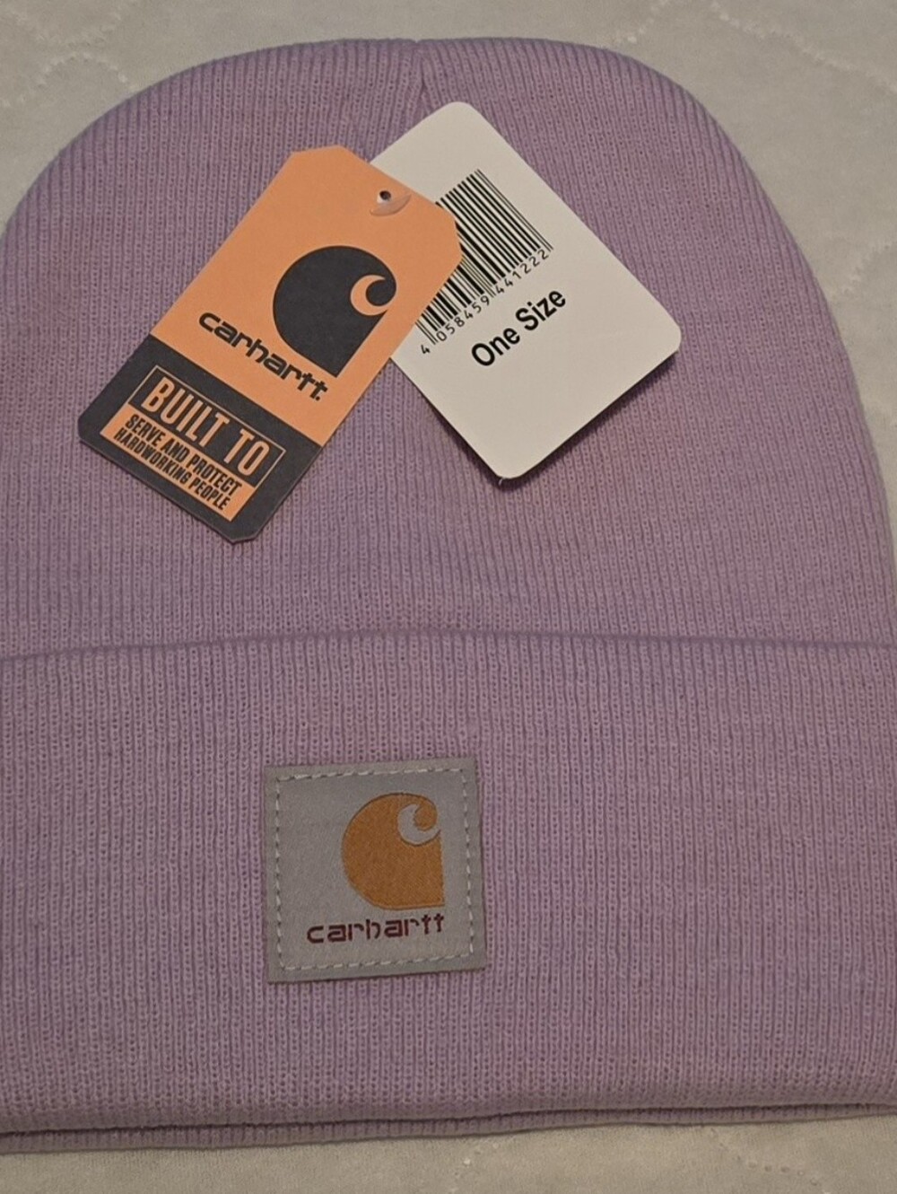 Carhartt Women's Lilac Beanie with Orange Logo Patch